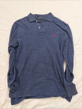 Polo by Ralph Lauren Heathered Navy Long-Sleeve Polo with Red Pony